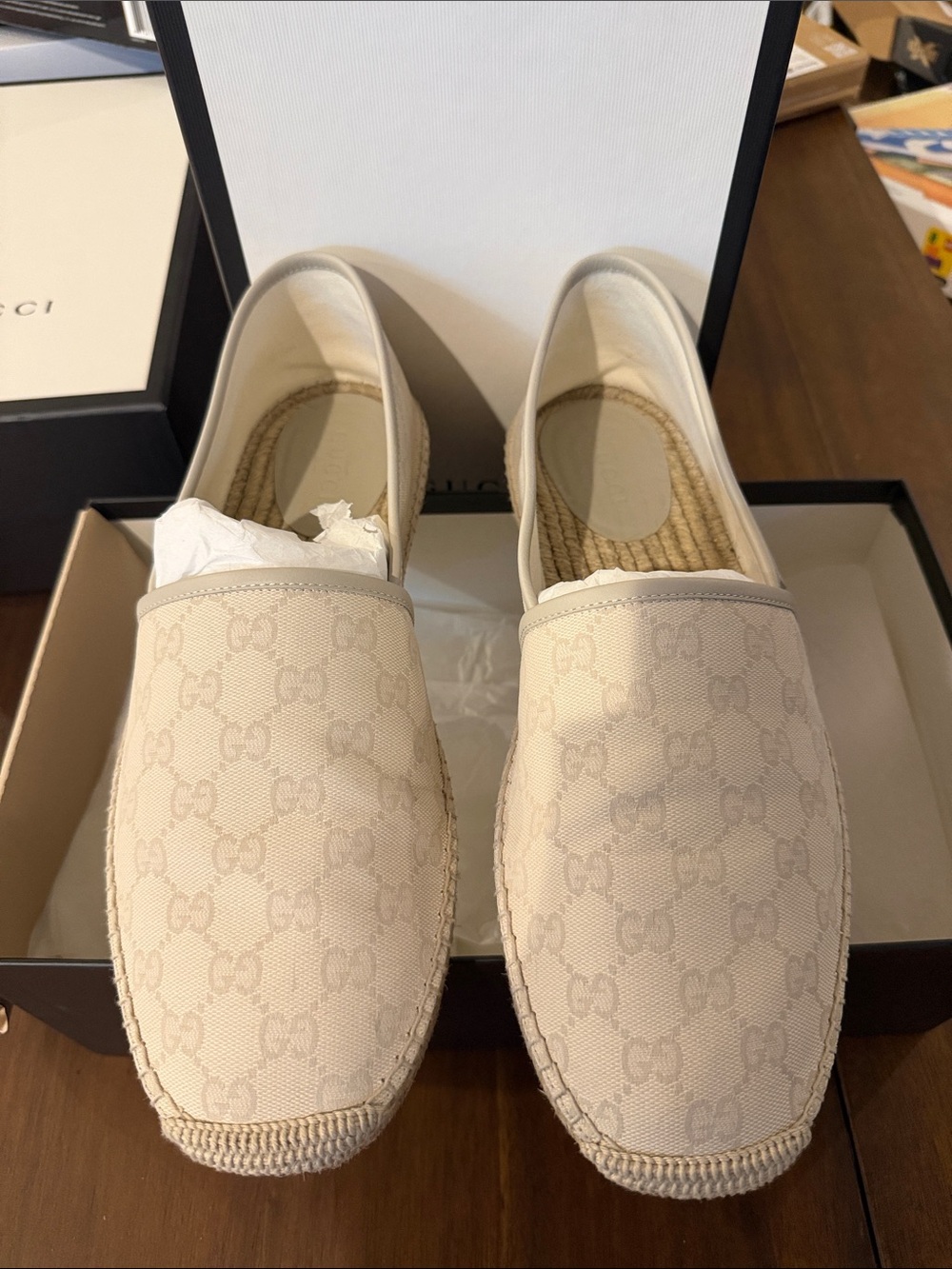 Gucci Beige GG Canvas Slip-On Espadrilles